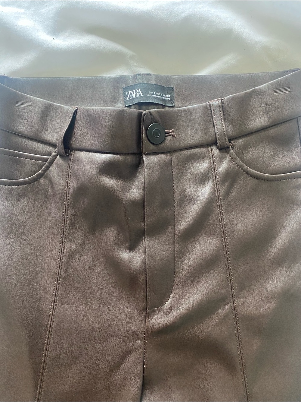 ZARA High-Rise Faux Leather Jeans in Brown